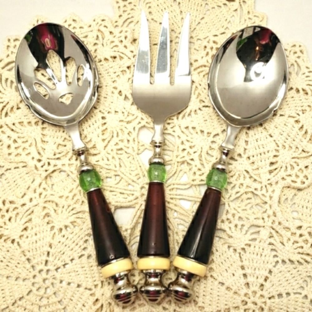 Lennox Holiday Gatherings 3 Piece Spoon, Pierced Slotted Spoon & Meat Fork Set